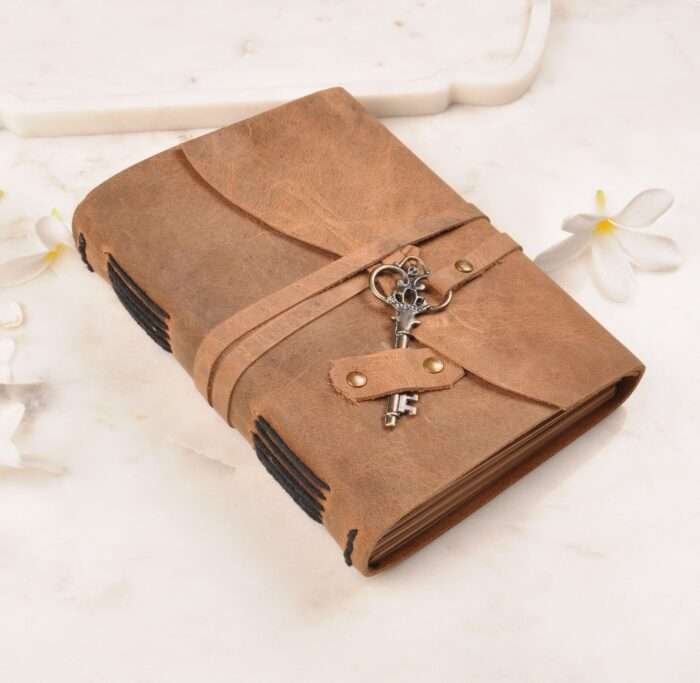 Antique Key Figured Leather Handmade Journal Notebook, Personalized Craft Rolling Paper, Gift for Her, Travel Notebook, Christmas Gift